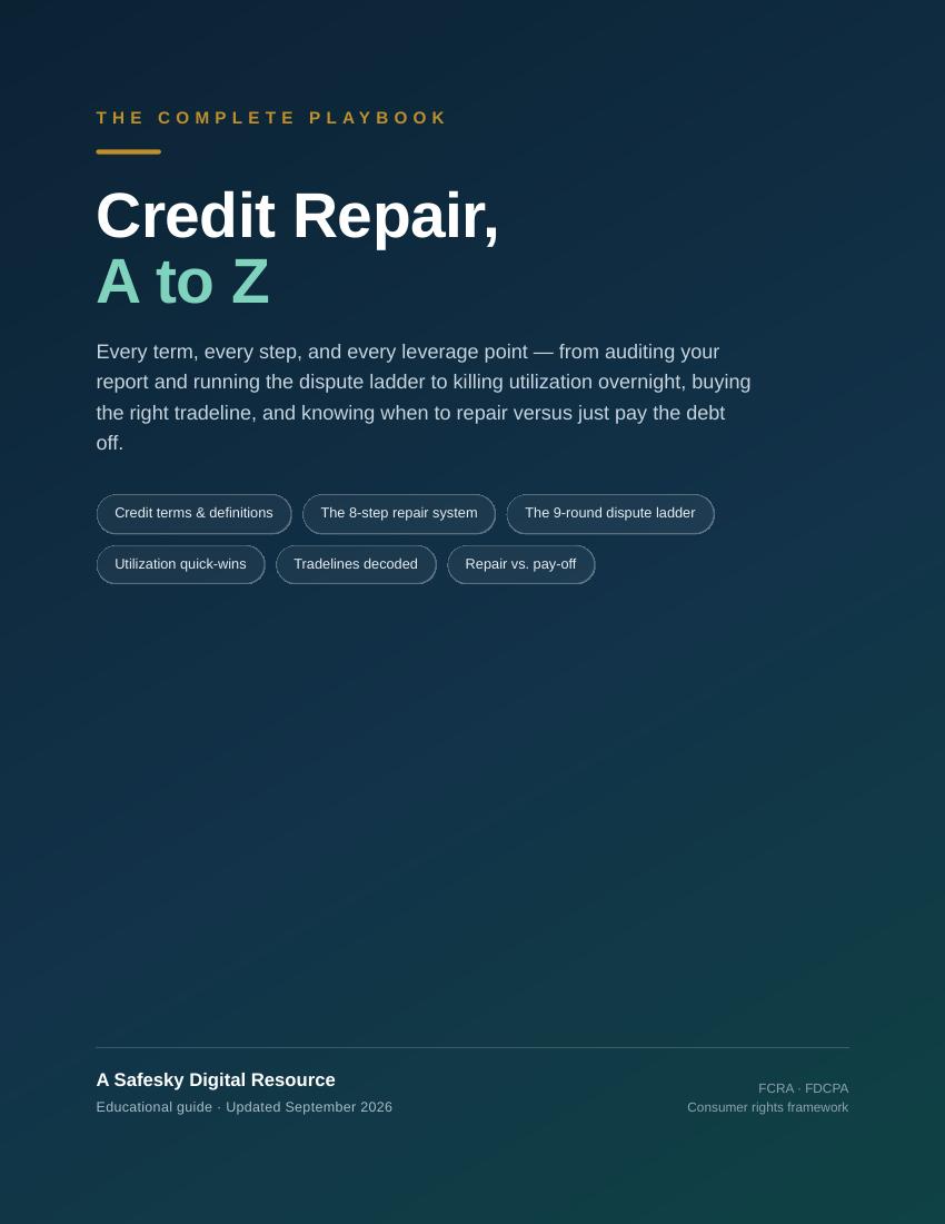 Cover of the Credit Repair A to Z playbook by Safesky